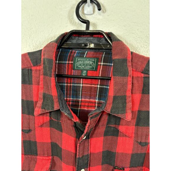 Vintage RL Polo Country Shirt Shaket Mens 4XB Flannel Plaid Pearl Snaps Red - Picture 9 of 11